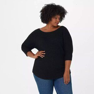 Isaac Mizrahi Live! Dropped Shoulder Ribbed Stitch Sweater-Black-1X-NEW-A390287